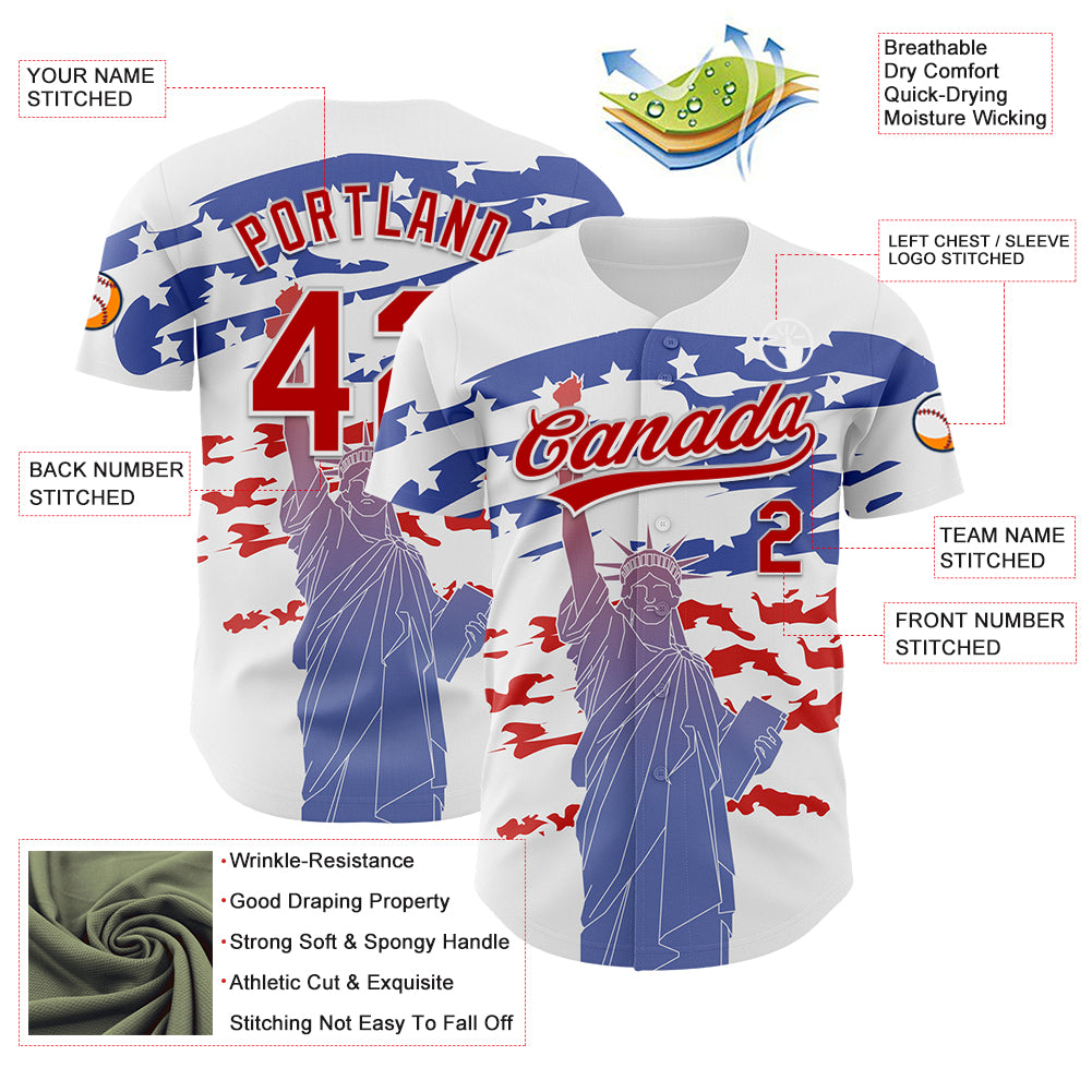 Custom White Red 3D American Flag And Statue of Liberty Authentic Baseball Jersey