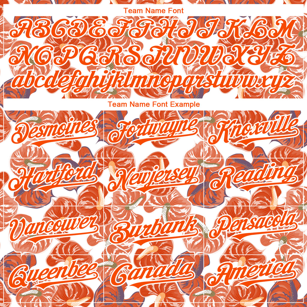 Custom White Orange 3D Pattern Design Tropical Anthurium Flower Authentic Baseball Jersey