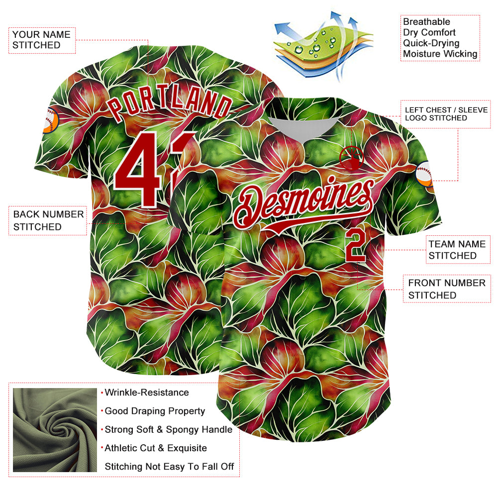 Custom Black Red-White 3D Pattern Design Tropical Plant Authentic Baseball Jersey