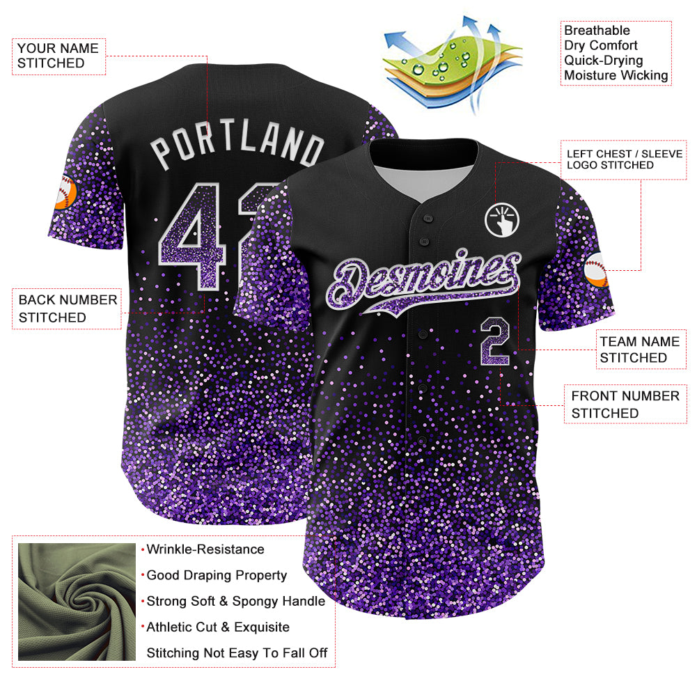 Custom Black Purple-White 3D Pattern Design Abstract Colorful Glittering Dot Authentic Baseball Jersey