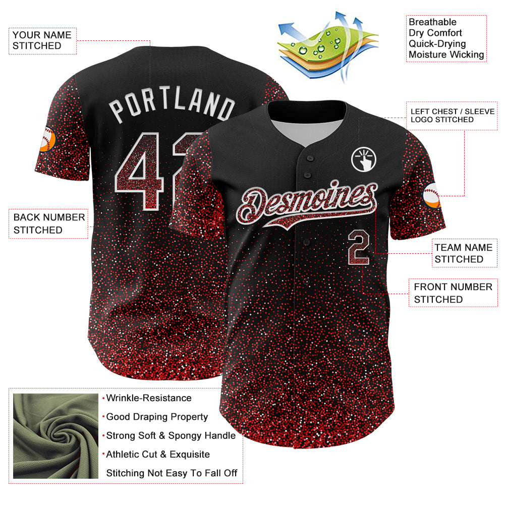 Custom Black Red-White 3D Pattern Design Abstract Colorful Glittering Dot Authentic Baseball Jersey