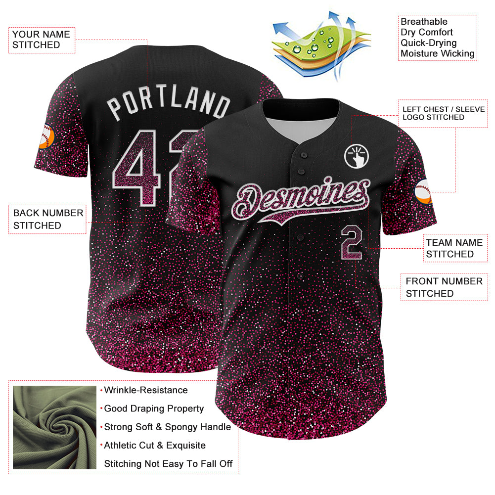 Custom Black Pink-White 3D Pattern Design Abstract Colorful Glittering Dot Authentic Baseball Jersey