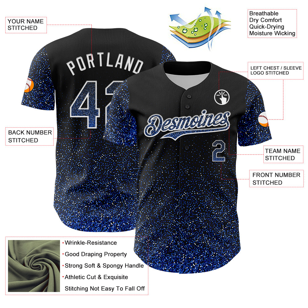 Custom Black Thunder Blue-White 3D Pattern Design Abstract Colorful Glittering Dot Authentic Baseball Jersey