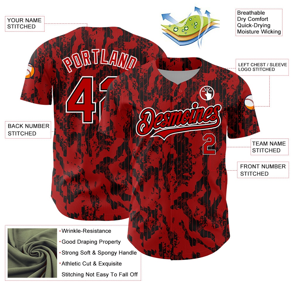 Custom Red Black-White 3D Pattern Design Abstract Fluid Authentic Baseball Jersey