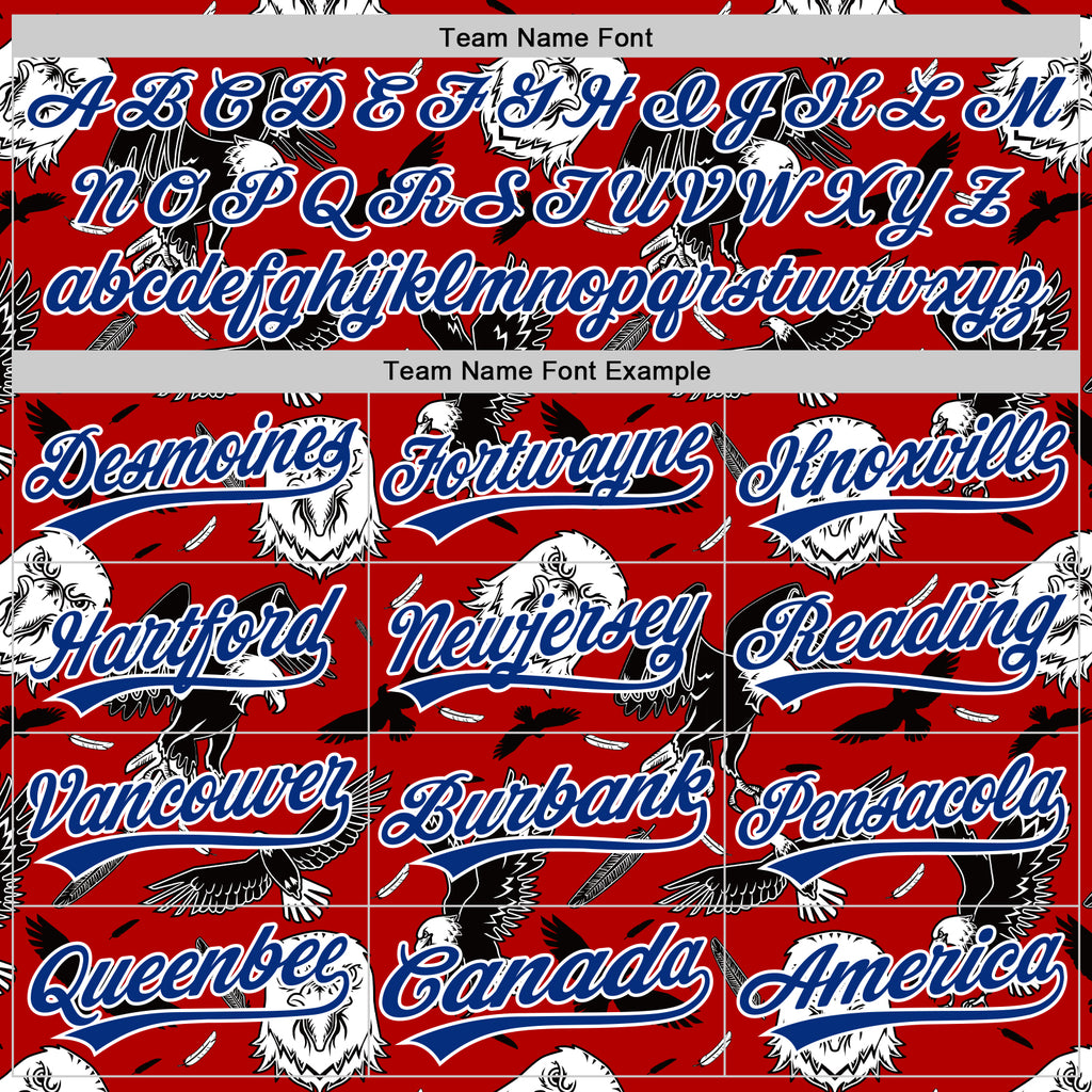 Custom Red Royal-White 3D Pattern Design American Eagle Authentic Baseball Jersey