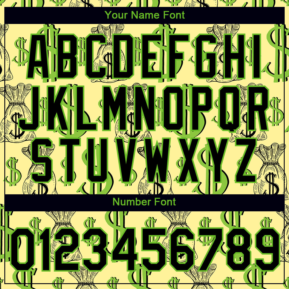 Custom Light Yellow Black-Aurora Green 3D Pattern Design Dollar Sign Money Theme Performance T-Shirt