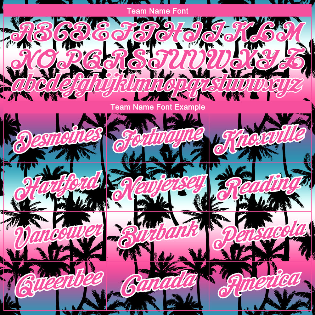 Custom Teal Pink-White 3D Pattern Design Hawaii Palm Trees Performance T-Shirt
