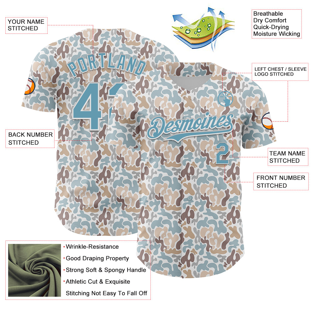 Custom White Shadow Blue 3D Pattern Design Abstract Spots Authentic Baseball Jersey