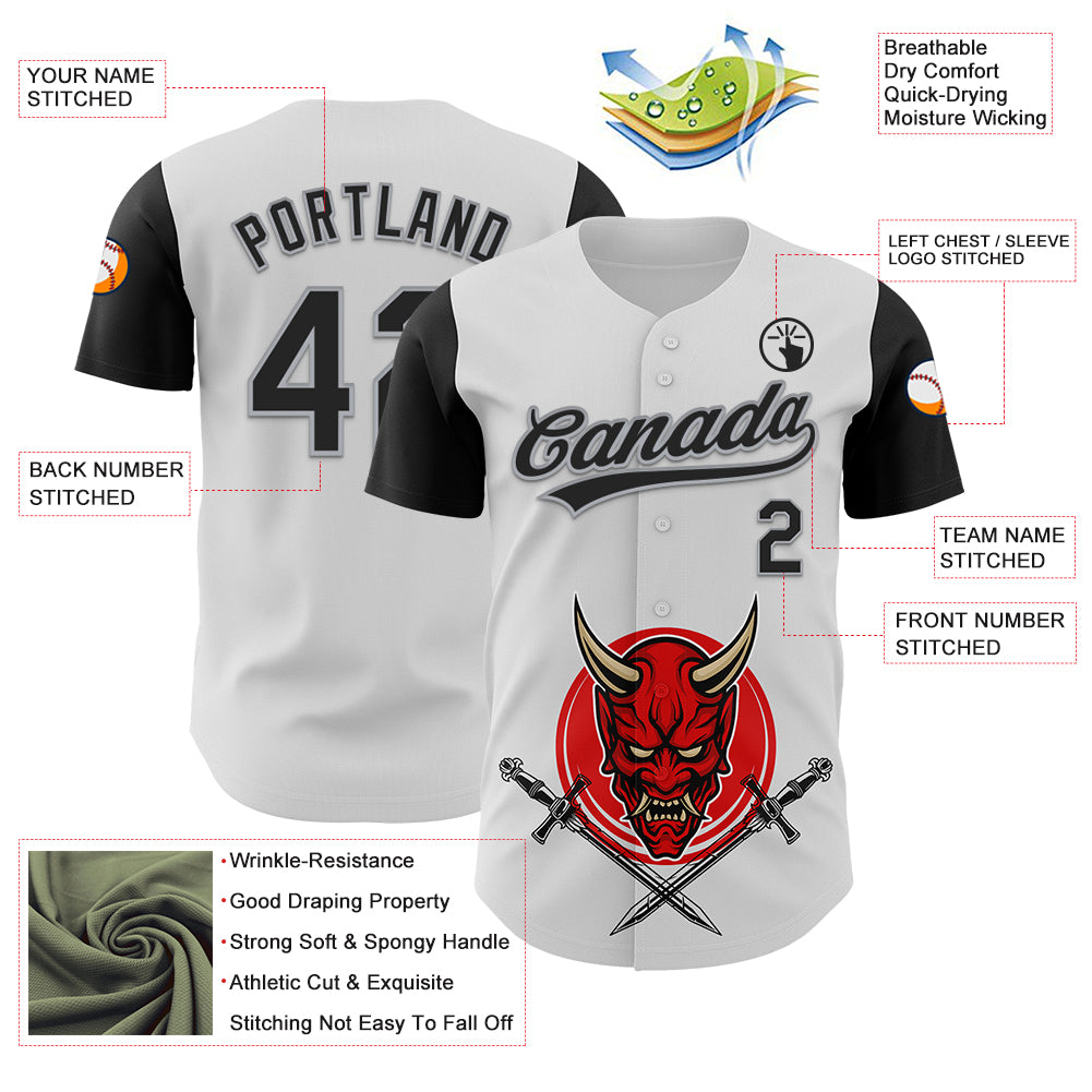 Custom White Black-Gray 3D Pattern Halloween Skull Authentic Baseball Jersey