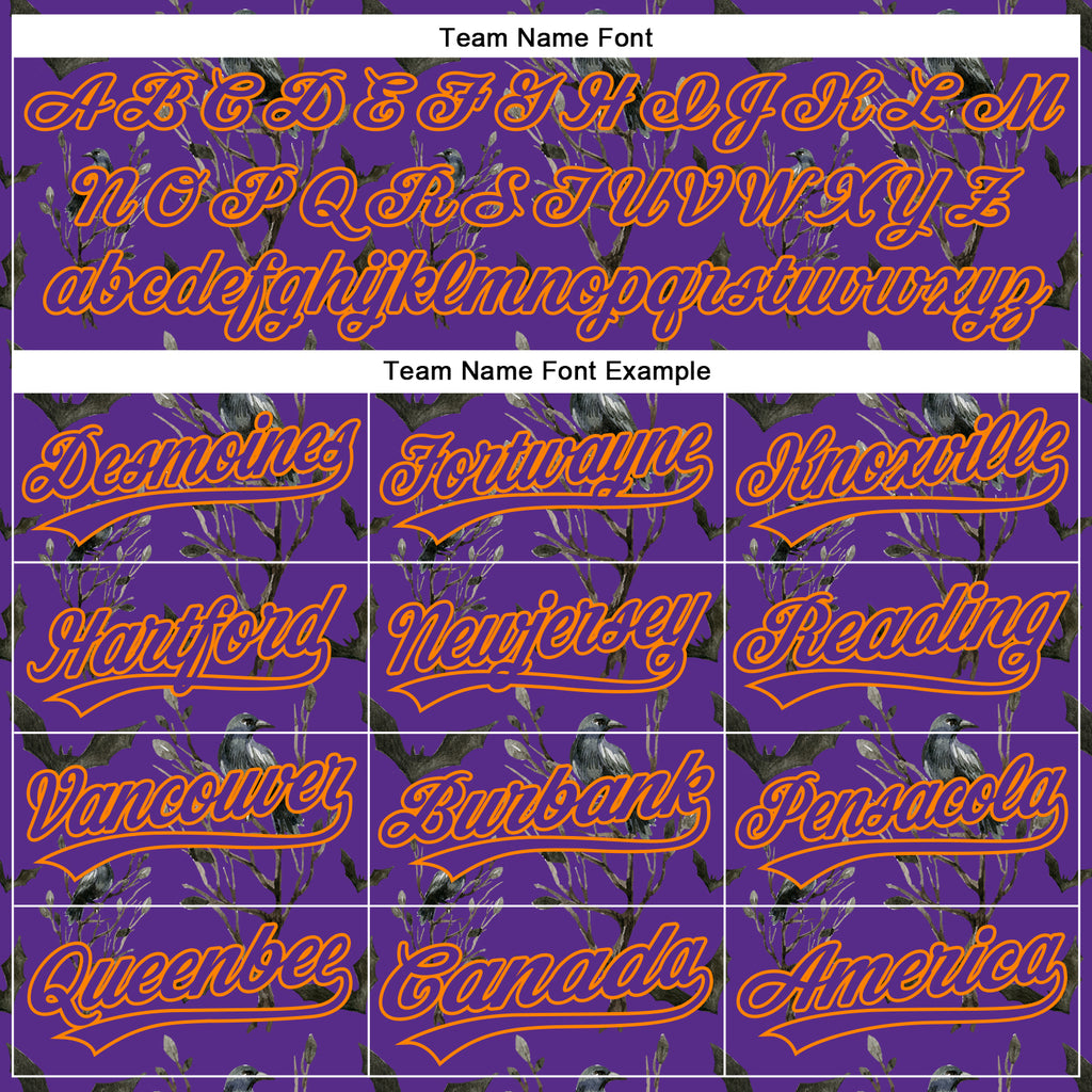 Custom Purple Bay Orange 3D Pattern Halloween Authentic Baseball Jersey