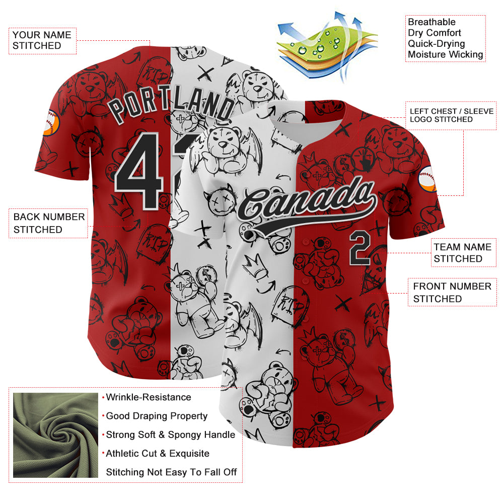 Custom Red Black-White 3D Pattern Halloween Authentic Baseball Jersey