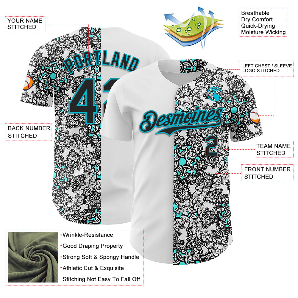 Custom White Black-Lakes Blue 3D Pattern Design Vintage Tattoos Authentic Baseball Jersey