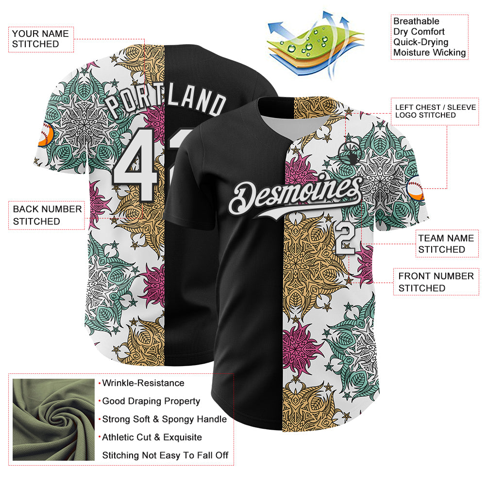 Custom Black White 3D Pattern Design Vintage Tattoos Authentic Baseball Jersey