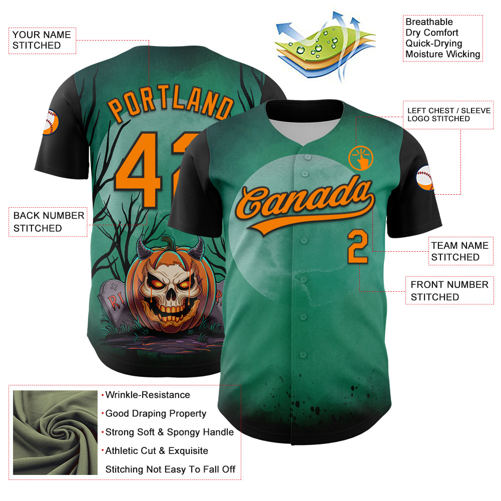 Custom Green Bay Orange-Black 3D Halloween Authentic Baseball Jersey