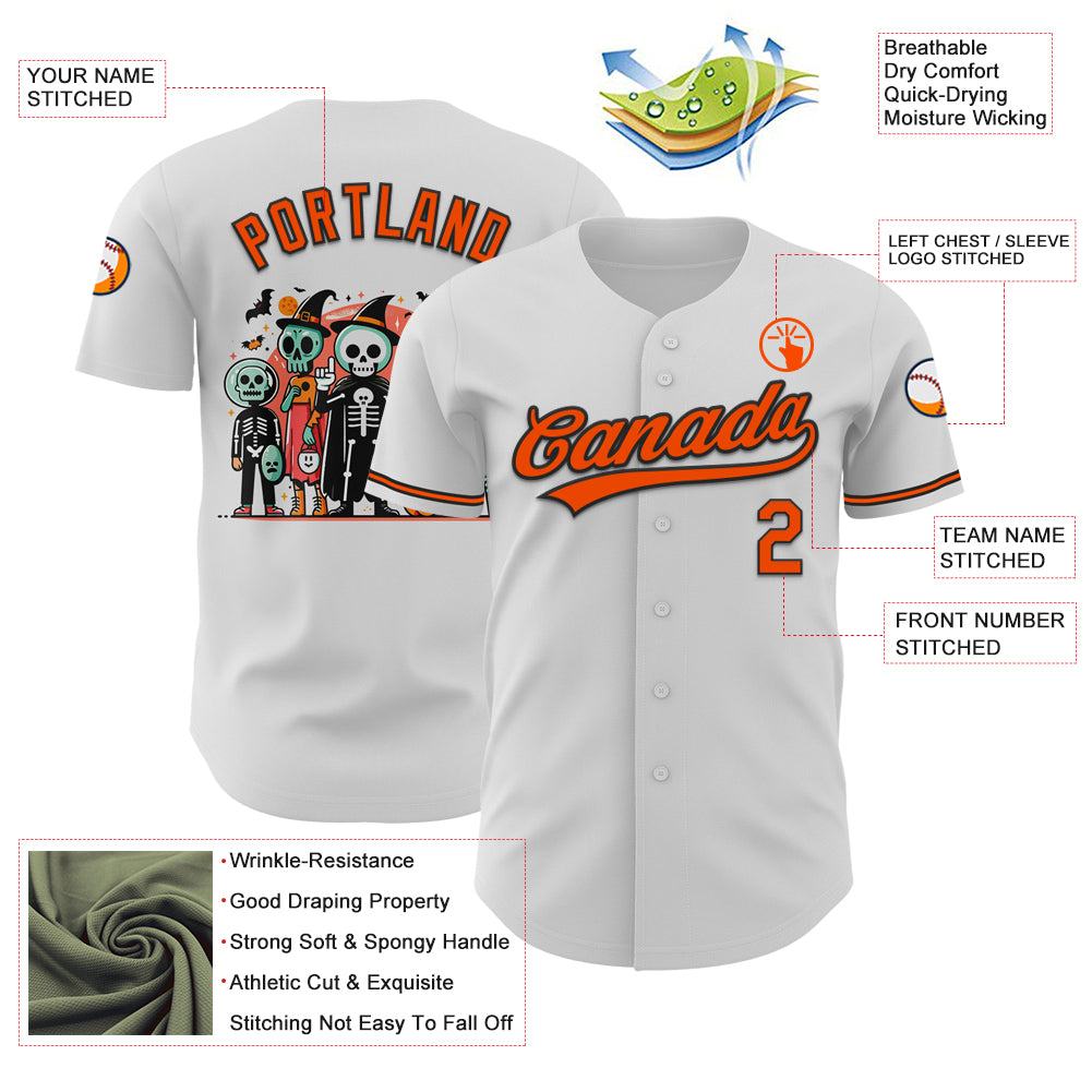 Custom White Orange-Black 3D Halloween Authentic Baseball Jersey