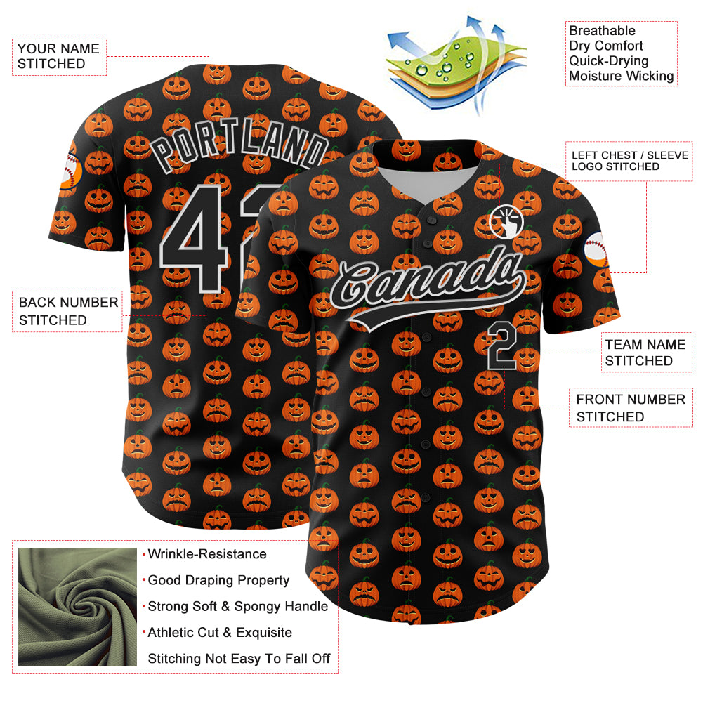 Custom Black White 3D Halloween Authentic Baseball Jersey