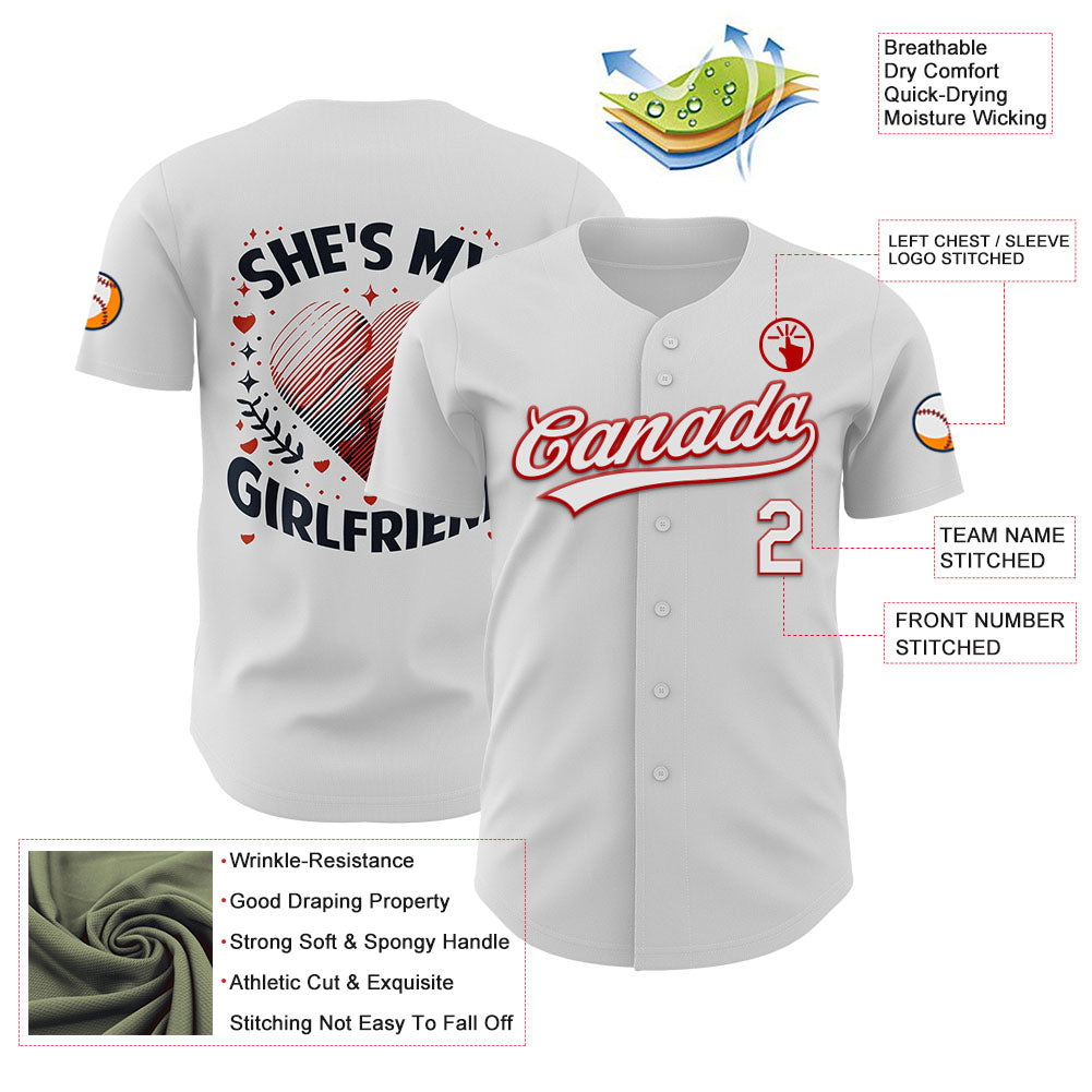 Custom White Red 3D Love Heart Valentine's Day Authentic Baseball Jersey