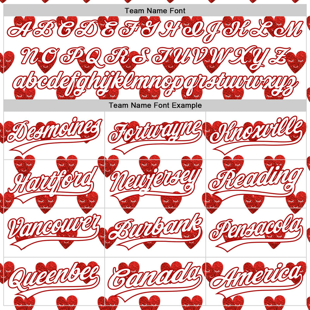 Custom White Red 3D Love Heart Valentine's Day Authentic Baseball Jersey