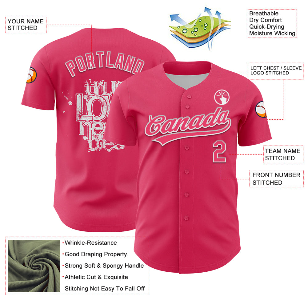 Custom Neon Pink White 3D Love Heart Valentine's Day Authentic Baseball Jersey