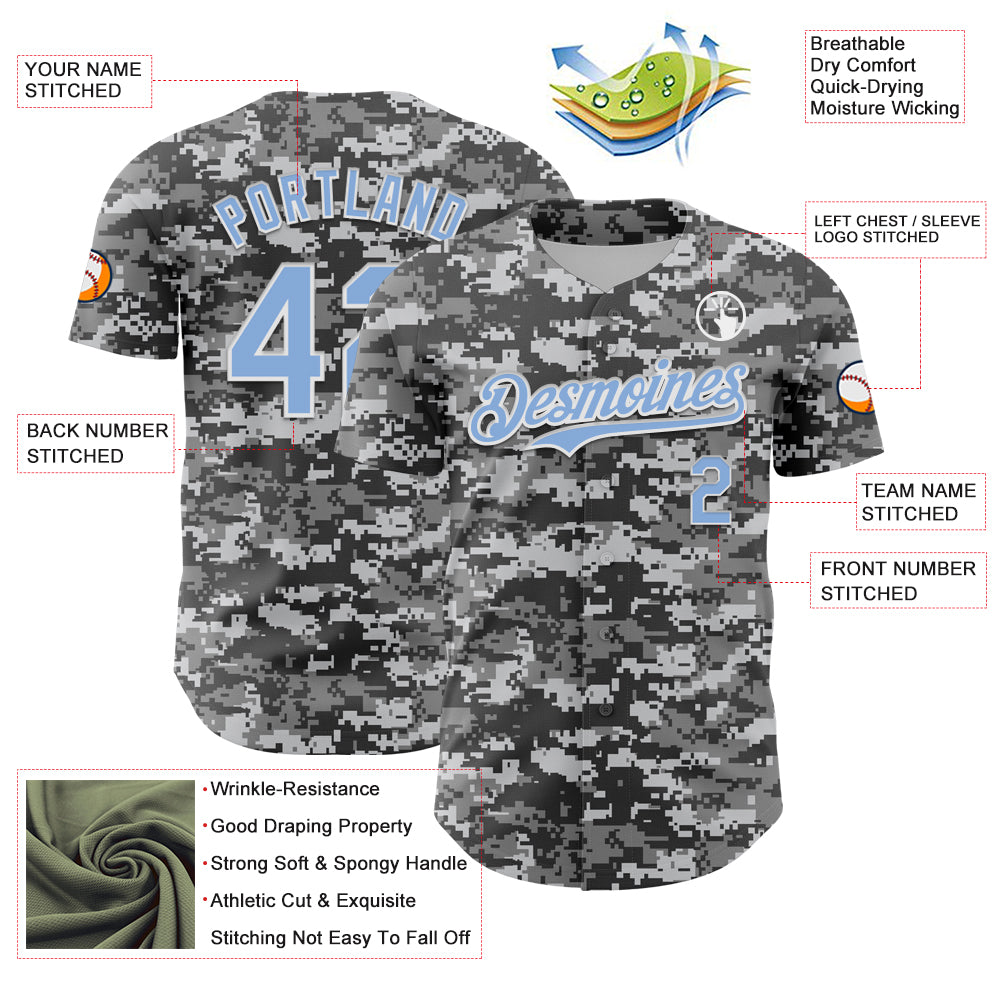 Custom Camo Light Blue-White 3D Authentic Salute To Service Baseball Jersey