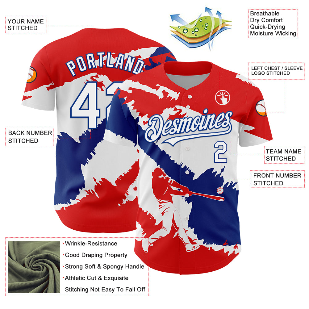 Custom Fire Red White-Royal 3D Cuba Cuban Flag Authentic Baseball Jersey