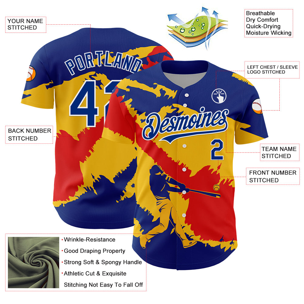 Custom Royal Yellow-Fire Red 3D Venezuela Venezuelan Flag Authentic Baseball Jersey