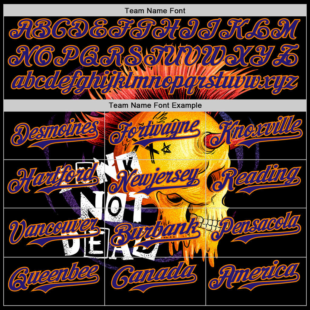 Custom Black Dark Purple-Bay Orange 3D Punk Rock Skull Authentic Baseball Jersey
