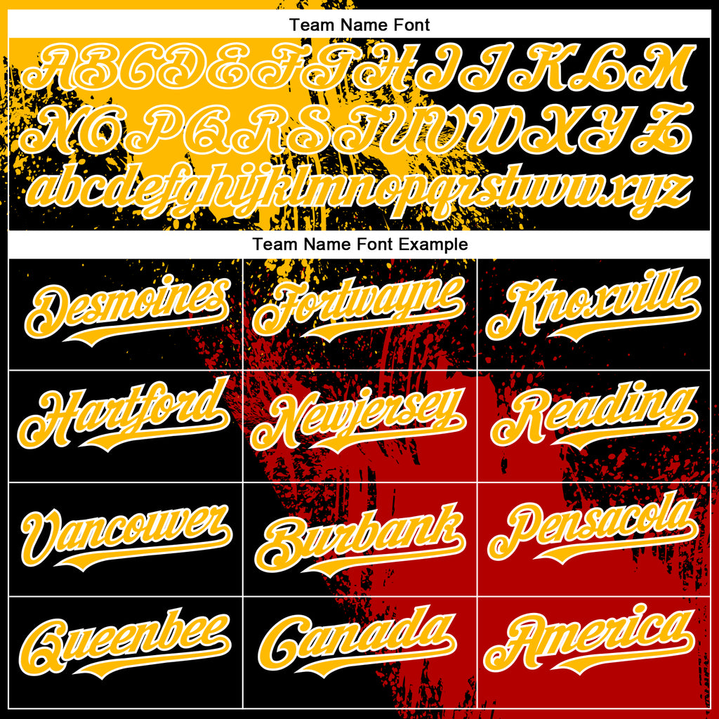Custom Gold Black-Red 3D Pattern Design Abstract Brush Stroke Authentic Baseball Jersey