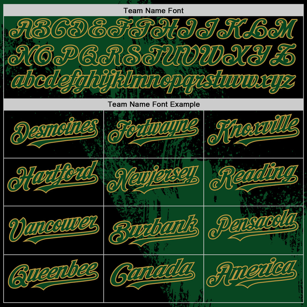 Custom Green Black-Old Gold 3D Pattern Design Abstract Brush Stroke Authentic Baseball Jersey