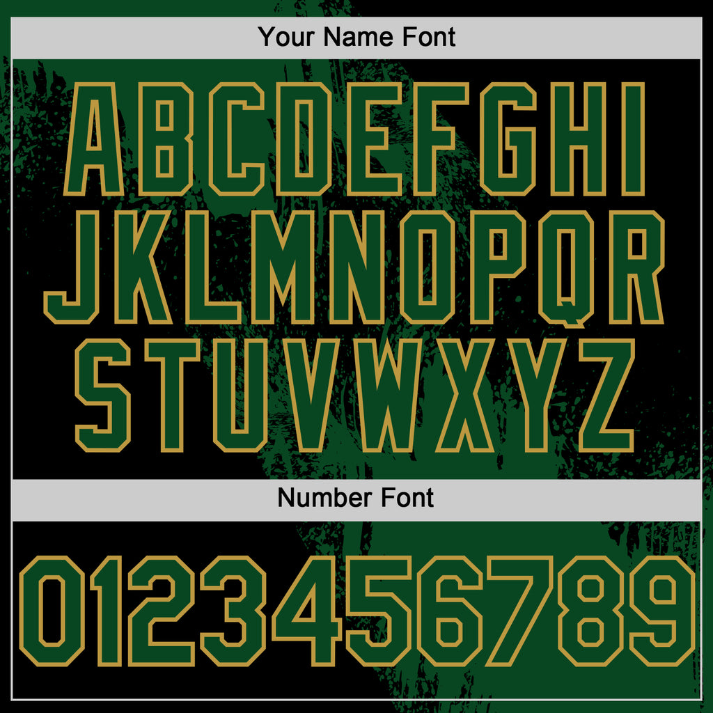Custom Green Black-Old Gold 3D Pattern Design Abstract Brush Stroke Authentic Baseball Jersey