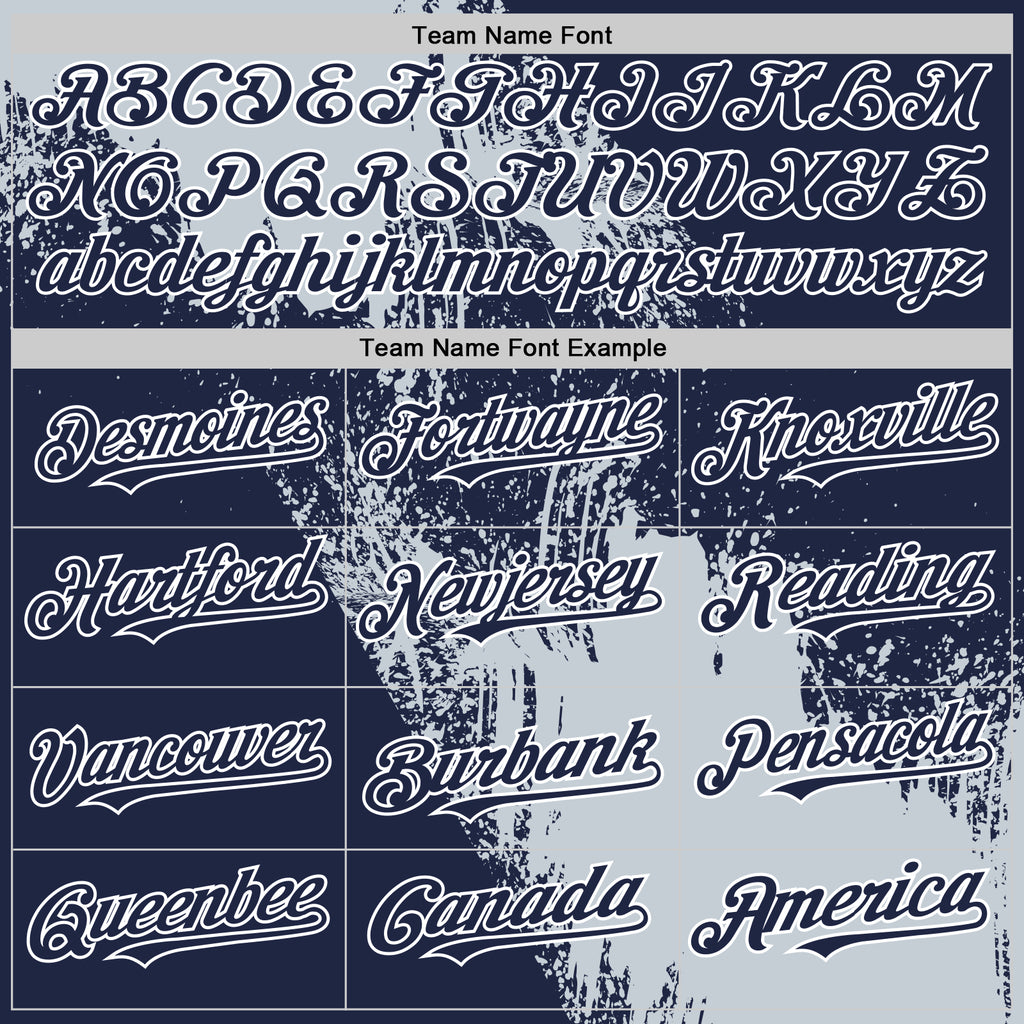 Custom Silver Navy-White 3D Pattern Design Abstract Brush Stroke Authentic Baseball Jersey