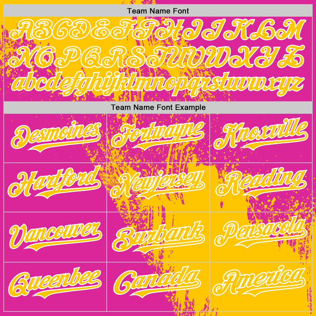 Custom Yellow Deep Pink-White 3D Pattern Design Abstract Brush Stroke Authentic Baseball Jersey