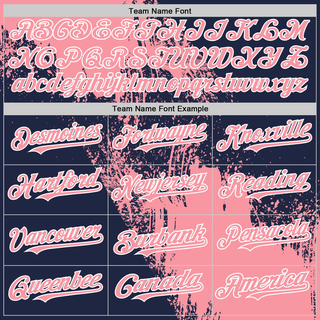 Custom Medium Pink Navy-White 3D Pattern Design Abstract Brush Stroke Authentic Baseball Jersey
