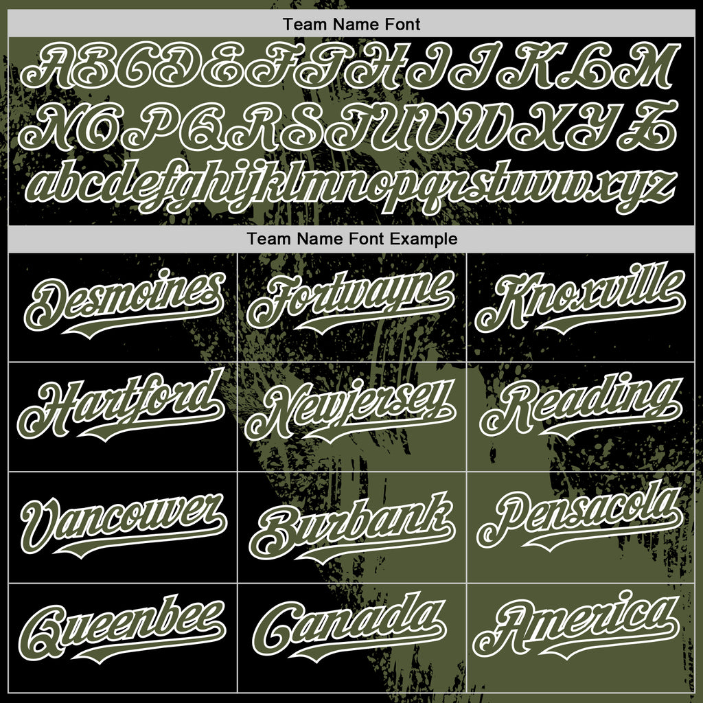 Custom Olive Black-White 3D Pattern Design Abstract Brush Stroke Authentic Baseball Jersey