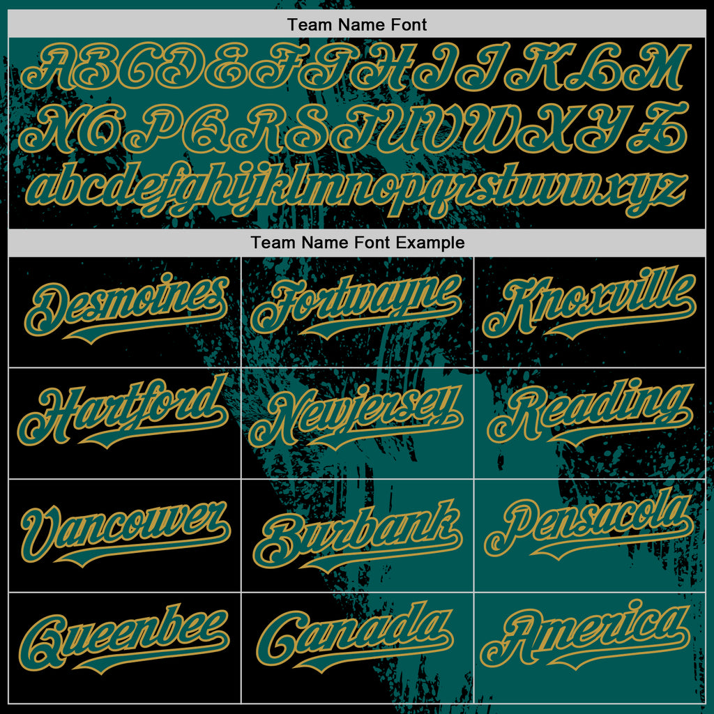 Custom Midnight Green Black-Old Gold 3D Pattern Design Abstract Brush Stroke Authentic Baseball Jersey