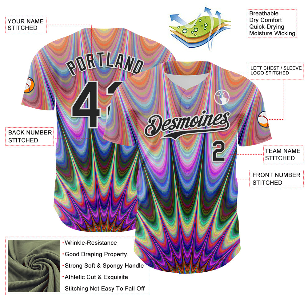 Custom Orange Black-White 3D Pattern Design Rave Psychedelic Fractal Style Authentic Baseball Jersey