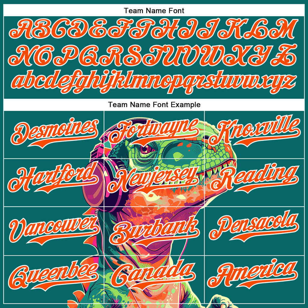 Custom Teal Orange-White 3D Pattern Design Rave Psychedelic Dinosaur Authentic Baseball Jersey