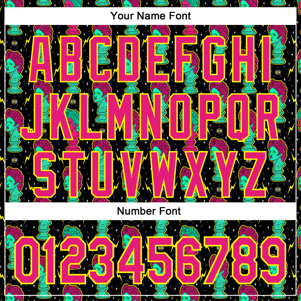 Custom Black Hot Pink-Light Yellow 3D Pattern Design Rave Psychedelic Sculpture Authentic Baseball Jersey