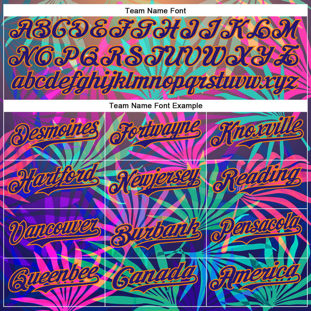 Custom Pink Dark Purple-Bay Orange 3D Pattern Design Rave Psychedelic Tropical Palm Leaves Authentic Baseball Jersey