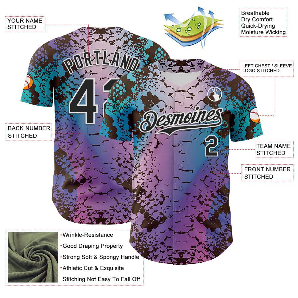 Custom Pink Black-White 3D Pattern Design Rave Psychedelic Snakeskin Authentic Baseball Jersey