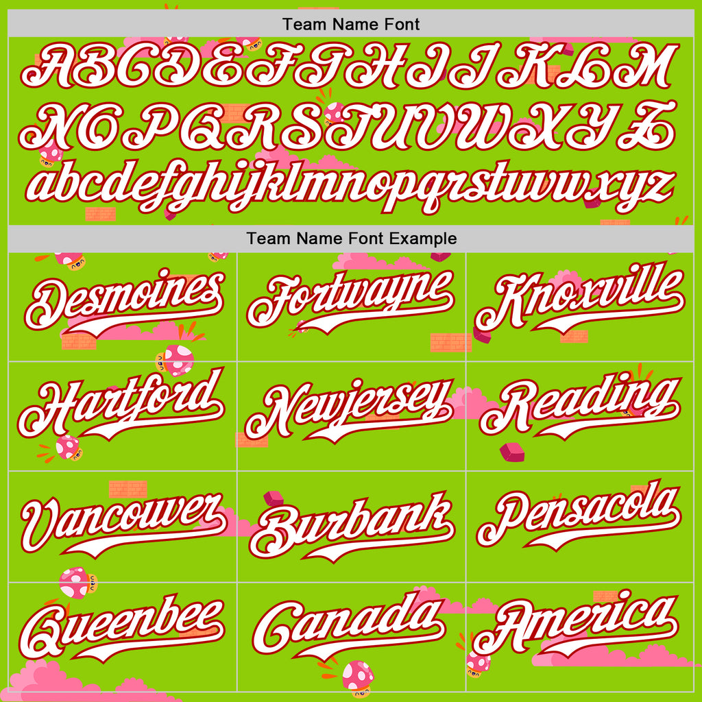 Custom Neon Green White-Red 3D Pattern Design Retro Pixel Arcade Game Authentic Baseball Jersey