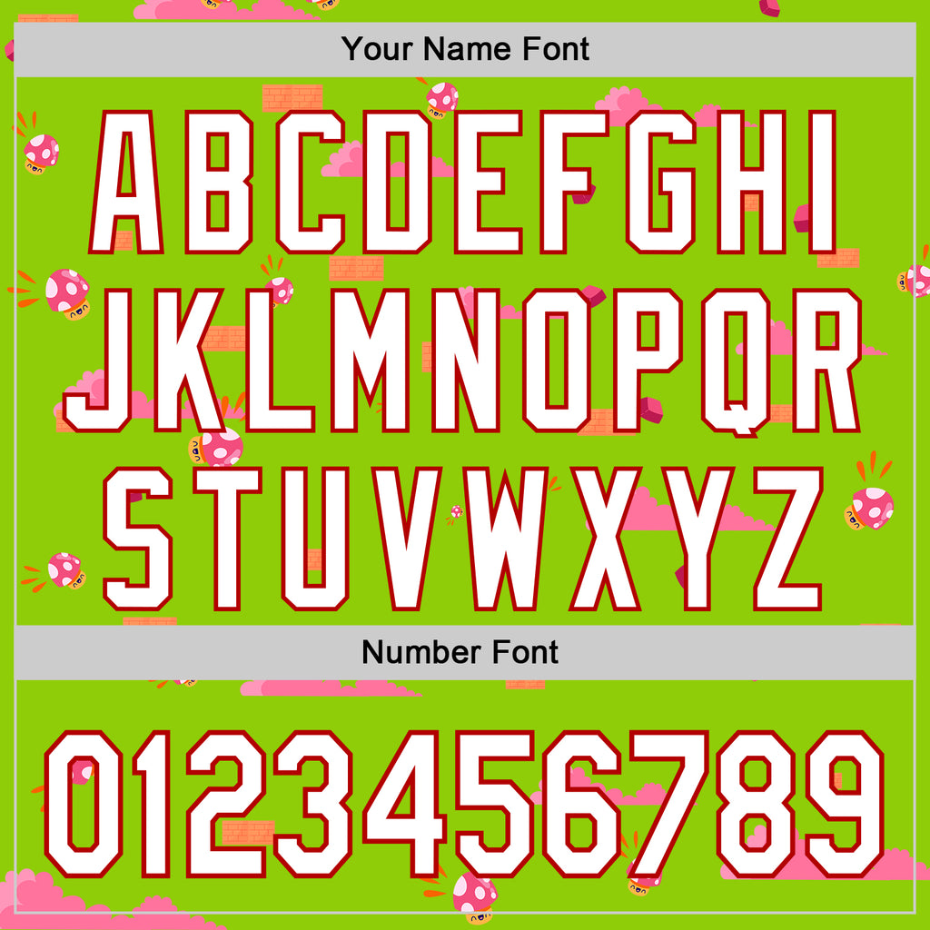 Custom Neon Green White-Red 3D Pattern Design Retro Pixel Arcade Game Authentic Baseball Jersey