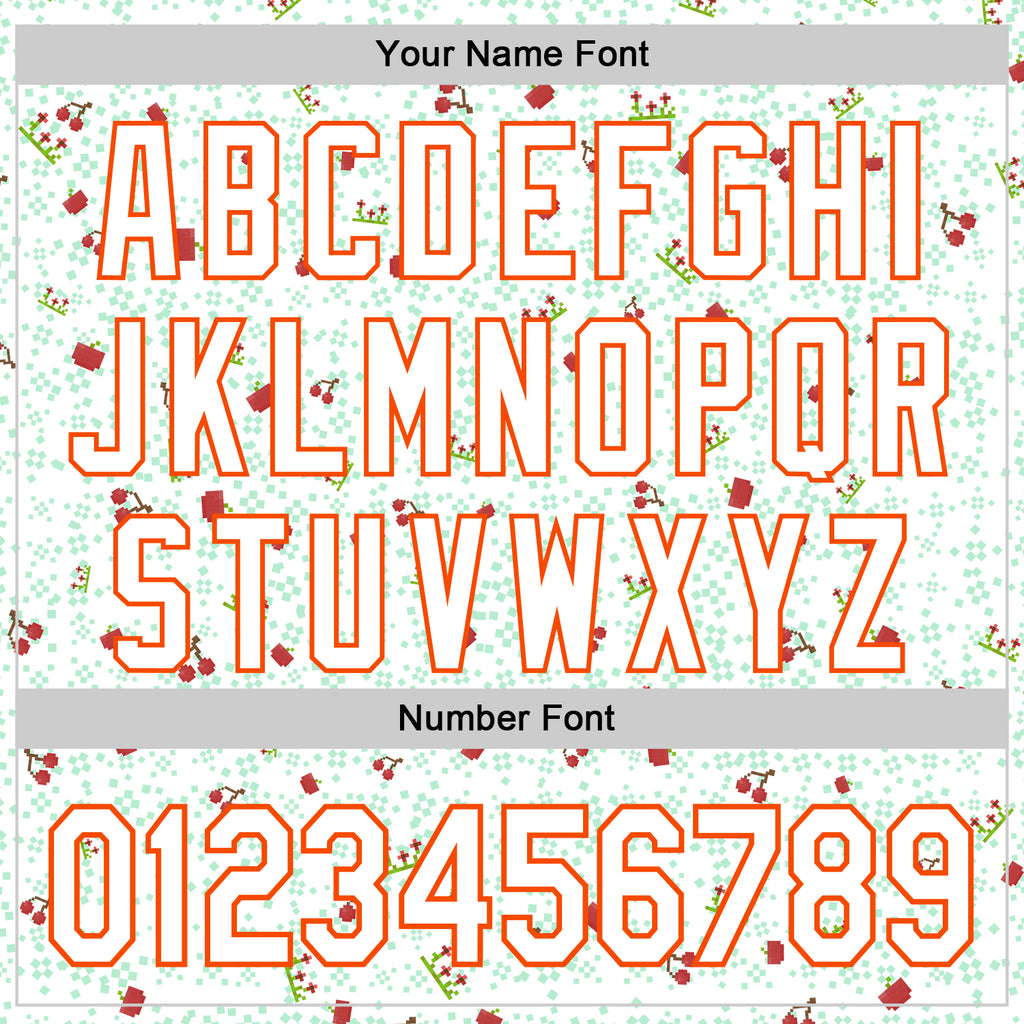 Custom White Orange 3D Pattern Design Retro Pixel Arcade Game Authentic Baseball Jersey