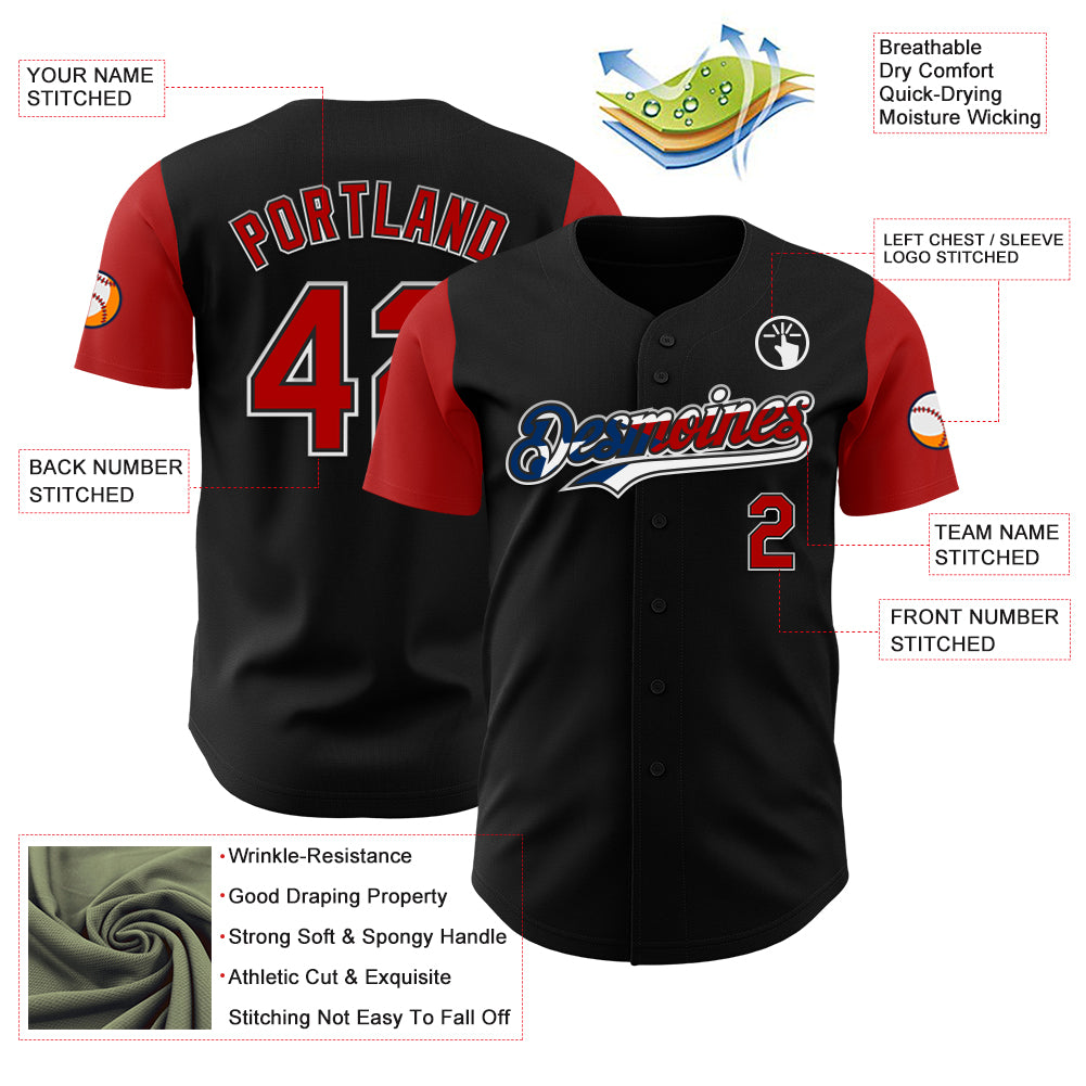 Custom Black Red White-Puerto Rican Flag 3D Puerto Rico Authentic Baseball Jersey