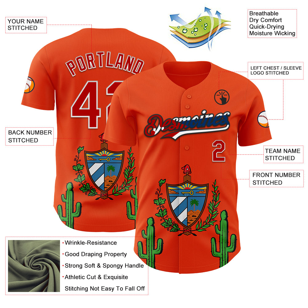 Custom Orange Red White Cuban Flag-Black 3D Cuba Authentic Baseball Jersey