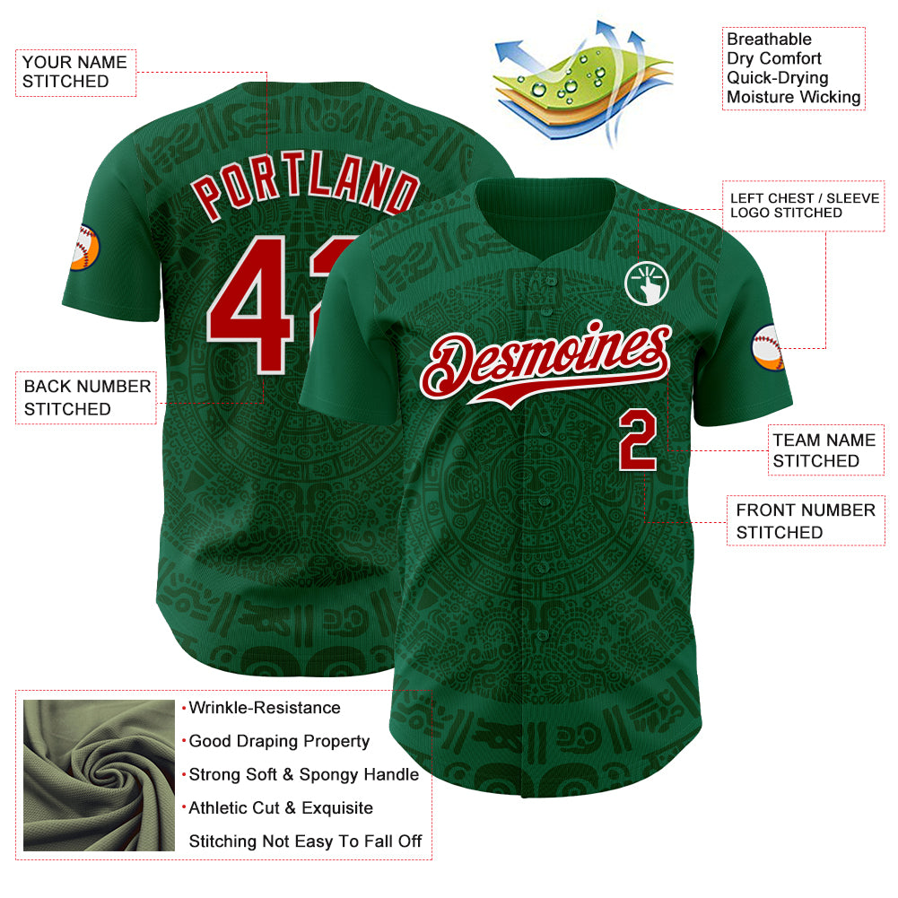 Custom Kelly Green Red Green-White 3D Mexico Authentic Baseball Jersey