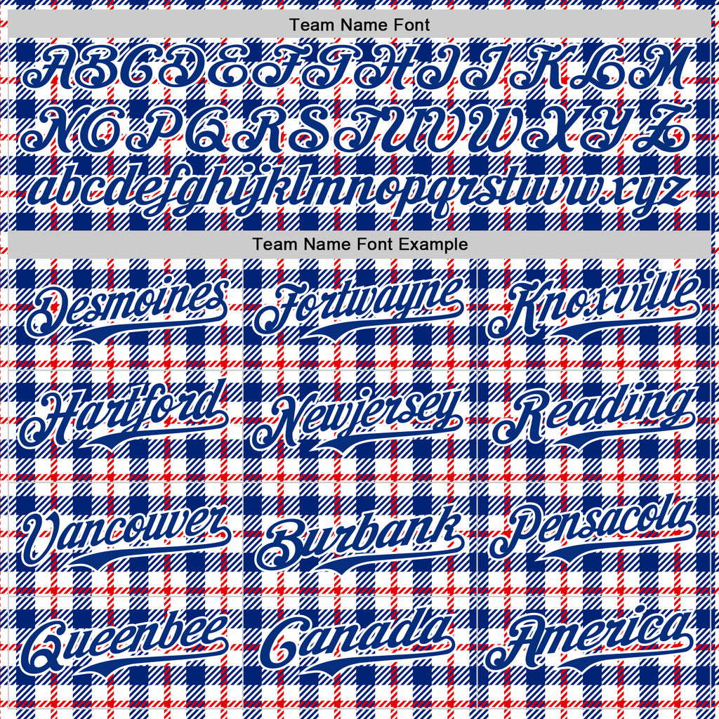 Custom White Royal-Red 3D Pattern Design Patriotic American Symbol Plaid Authentic Baseball Jersey