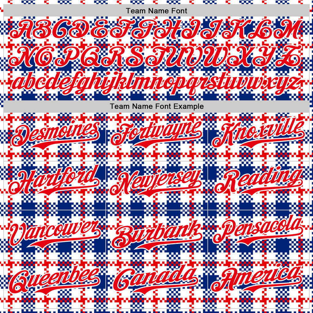 Custom White Fire Red-Royal 3D Pattern Design Patriotic American Symbol Plaid Authentic Baseball Jersey