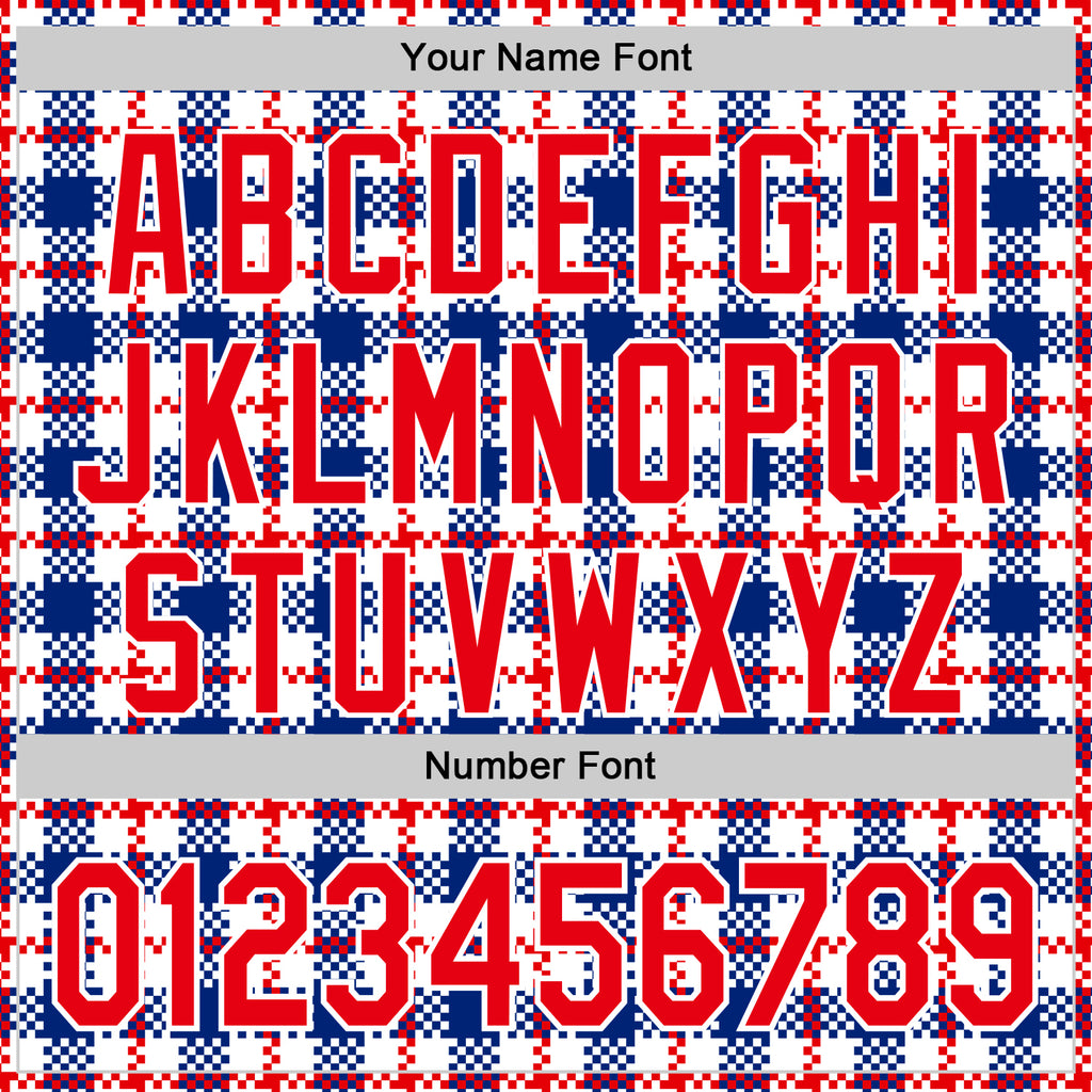 Custom White Fire Red-Royal 3D Pattern Design Patriotic American Symbol Plaid Authentic Baseball Jersey