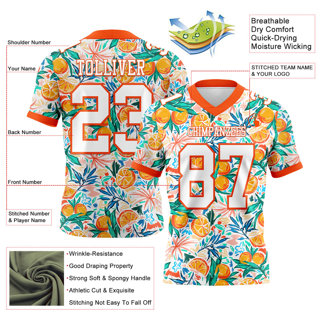 Custom White Orange 3D Pattern Fruit Mesh Authentic Football Jersey